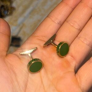 FERRAGAMO Green and Gold Cufflinks
